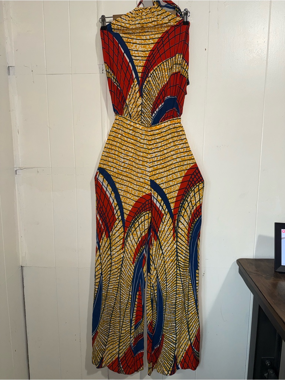 Indah Yellow jumpsuit with Red & Blue Print